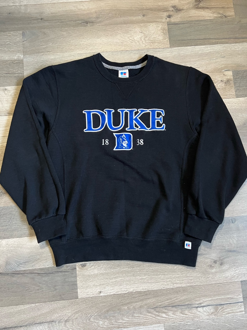 Duke University Crewneck Sweatshirt Medium Black Russell Athletic Blue Devils